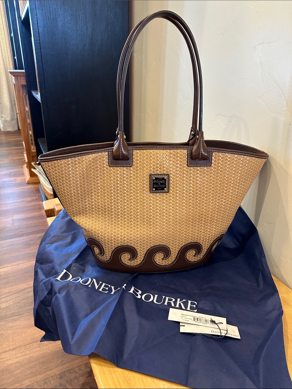 Dooney & Bourke Tan and Brown Woven Wave-Trim Tote